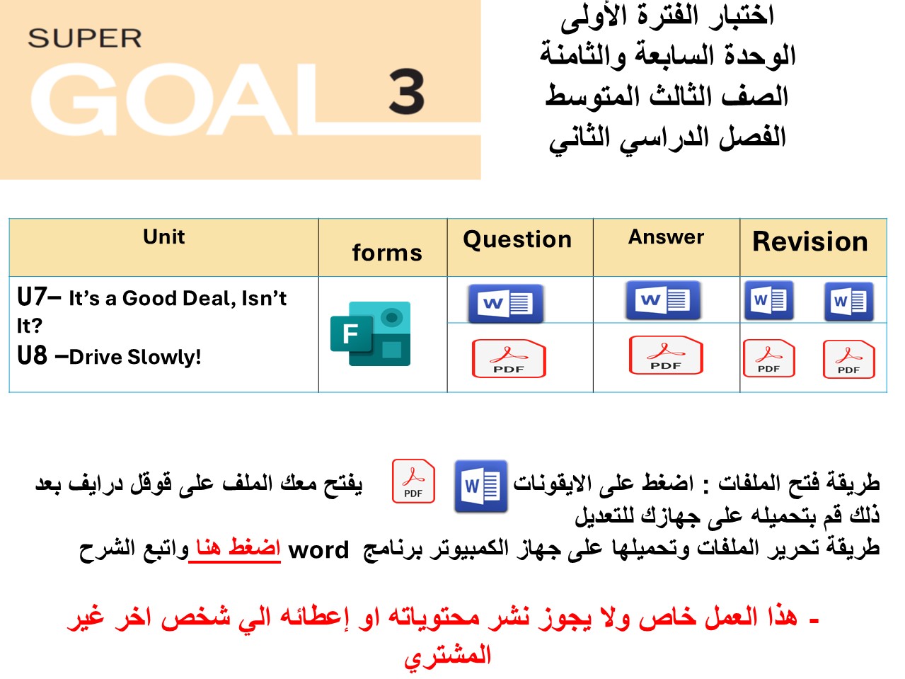 اختبار الفترة الأولى منهج Super Goal 3 - الوحدتين السابعة والثامنة ( ورقي - Forms ) الفصل الدراسي الثاني+ المراجعة-47
